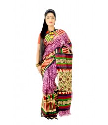 Glamorous Multi Colour Designer Block Printing Silk Saree DSC0115